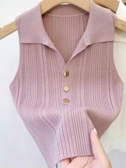 2026 Spring Summer Ice Silk Knit Sleeveless Tops Women's Polo Lapel Tank Tops Slim Versatile Camisole Vest