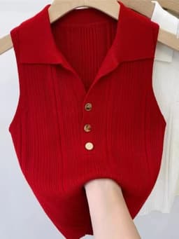 2026 Spring Summer Ice Silk Knit Sleeveless Tops Women's Polo Lapel Tank Tops Slim Versatile Camisole Vest