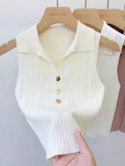 2026 Spring Summer Ice Silk Knit Sleeveless Tops Women's Polo Lapel Tank Tops Slim Versatile Camisole Vest
