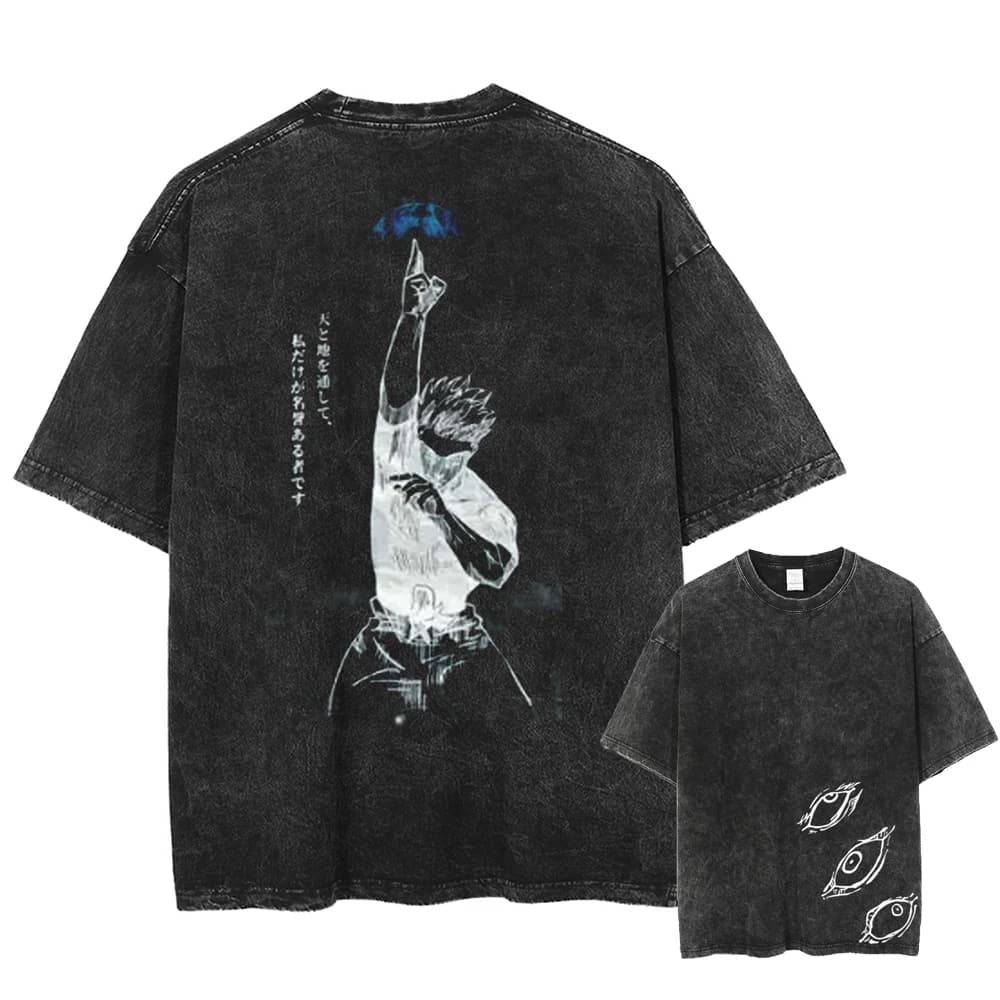 2026 Gojo Satoru Jujutsu Kaisen Anime Printed T-shirt Men's and Women's Washed T-shirt High Quality Vintage Cotton T-shirt Tops