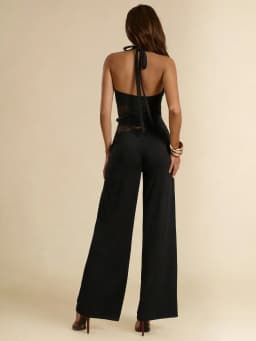 Sexy Style Crisscross Halter Jumpsuit, Backless Wide Leg Romper for Party & Club