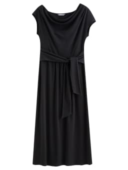 DUSHU 2026 Summer Women's Cowl Neck Maxi Dress Acetate Linen Cotton Blend Short Sleeve Long Dress for Soft Elegant Resort Style