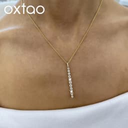 OXTAO Luxury Moissanite Pendant Necklace D Color VVS1 14K Gold Filled Tassel Lariat Necklace Elegant Charm Female WeddingJewelry