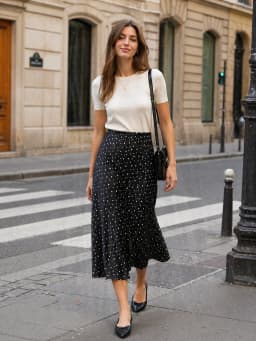 Willshela Women Fashion Dot Printed Pleated Straight Midi Skirt Vintage High Elastic Waist Female Chic Lady Skirts