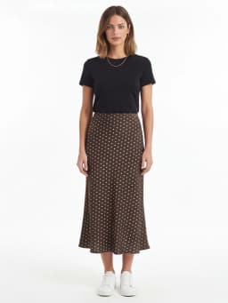 Willshela Women Fashion Dot Printed Pleated Straight Midi Skirt Vintage High Elastic Waist Female Chic Lady Skirts