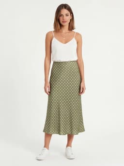 Willshela Women Fashion Dot Printed Pleated Straight Midi Skirt Vintage High Elastic Waist Female Chic Lady Skirts