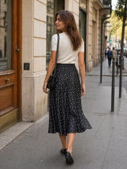 Willshela Women Fashion Dot Printed Pleated Straight Midi Skirt Vintage High Elastic Waist Female Chic Lady Skirts