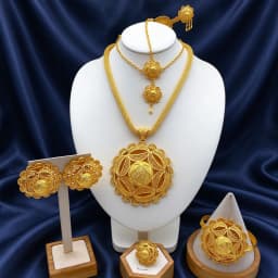 Ethiopian 24k Plated Gold 6PCS Jewelry Set For Woman's African Indian Big Pendant Necklace Wedding Engagement Gifts