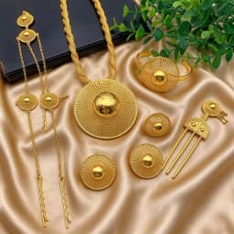 Ethiopian 24k Plated Gold 6PCS Jewelry Set For Woman's African Indian Big Pendant Necklace Wedding Engagement Gifts