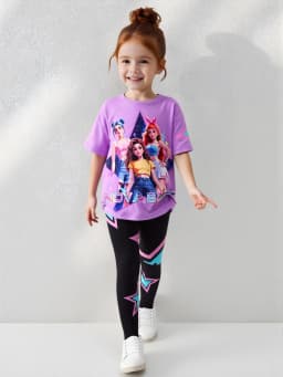 Spring/Summer Girls' Fashion Two-Piece Set, K-Pop Cartoon Anime 3D Print Crew Neck T-Shirt Slim Fit Pants Set