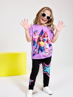 Spring/Summer Girls' Fashion Two-Piece Set, K-Pop Cartoon Anime 3D Print Crew Neck T-Shirt Slim Fit Pants Set