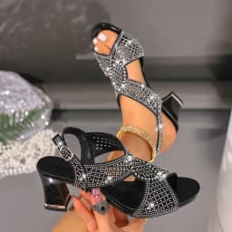 Crystal Women's Sandals Luxury High Heels Shoes Chunky Designer Slippers Fashion Dress Flip Flosp Party Pumps Mujer Zapatos