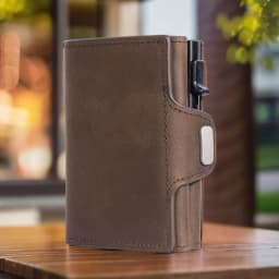 Men's Genuine Leather RFID Blocking Automatic Pop-Up Credit Card Holder Wallet with Coin Pocket Mini Aluminum Alloy Women Purse