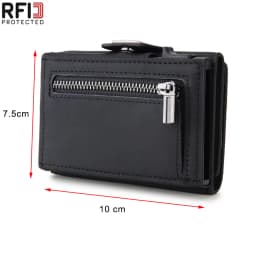 Men's Genuine Leather RFID Blocking Automatic Pop-Up Credit Card Holder Wallet with Coin Pocket Mini Aluminum Alloy Women Purse
