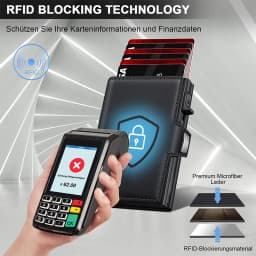 Men's Genuine Leather RFID Blocking Automatic Pop-Up Credit Card Holder Wallet with Coin Pocket Mini Aluminum Alloy Women Purse