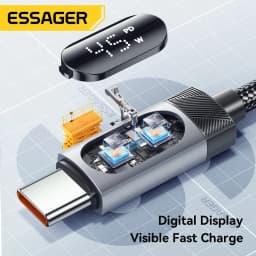 Essager 108W Car Charger with USB-C & USB-A Ports PD QC4.0 Fast Charging Digital Display Spring Cable for iPhone 17 pro MacBook