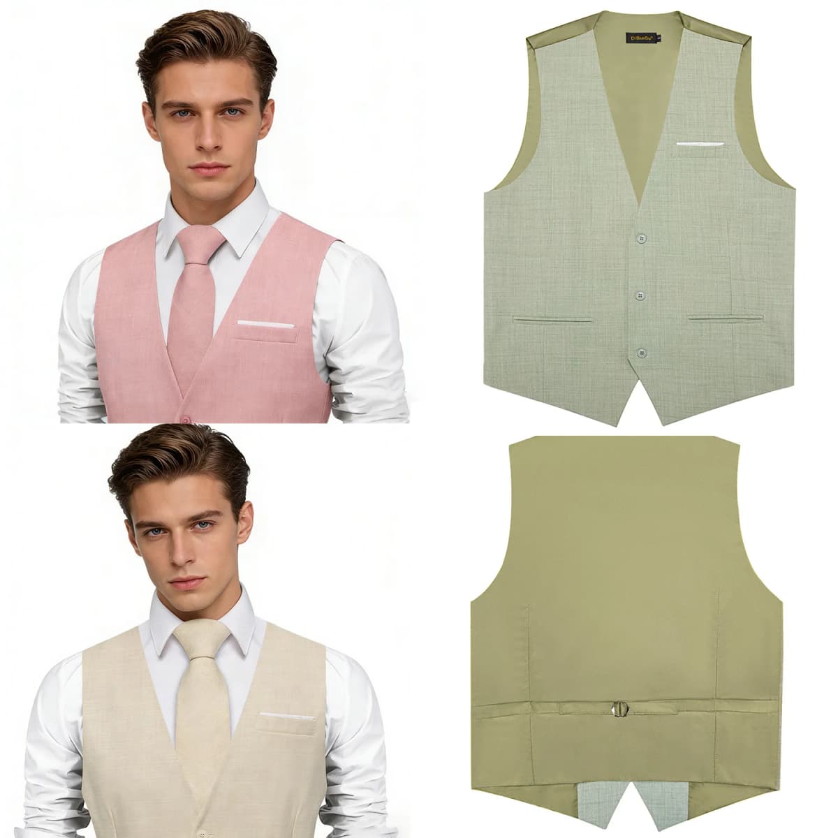 Men's Solid Formal Suit Vest – V-Neck Adjustable Back Belt Button Closure, for Weddings, Business and Casual Occasions