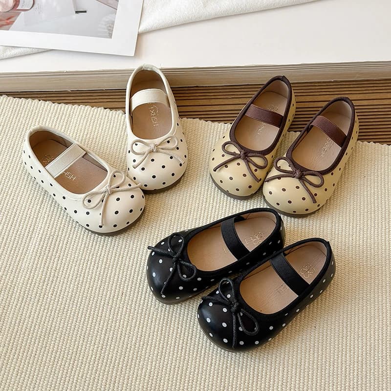 Spring Toddler Girls Polka Dot Mary Jane Shoes Adorable Kids Ballet Flats With Bowtie Princess Dress Shoes for Little Girls