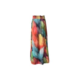 Colorful Feather Printed Wide Leg Pants Women's Elapsed Waist Pleated Pocket Design Loose Draped All-match Casual Pants