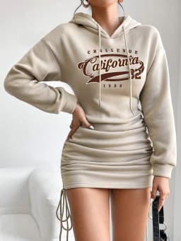2026 Women's New Casual Long-Sleeved Solid Color Pattern Short Hooded Dress Short Skirt, Suitable for Daily Outdoor Wear