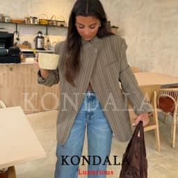 KONDALA Office Lady Chic Plaid Women Blazer Single Button Front Split Oversize Blazer Fashion 2026 Spring Summer Office Lady Top
