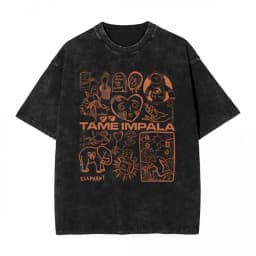 Vintage Washed Black T-Shirt Graphic Print Short-Sleeve Tee Retro Casual Streetwear Top for Men/Women Music Band Lover Gift