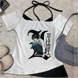 Death Note crop top women goth cutecore gothic 2000s scene tshirt kawaii streetwear anime cheap cute