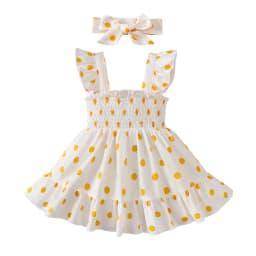 2PCS Dress Clothes Set Baby Girl Little Bee Printed Camisole Dress+Headband Summer Fashion Cute Wear for Infant Girl 0-3 Years