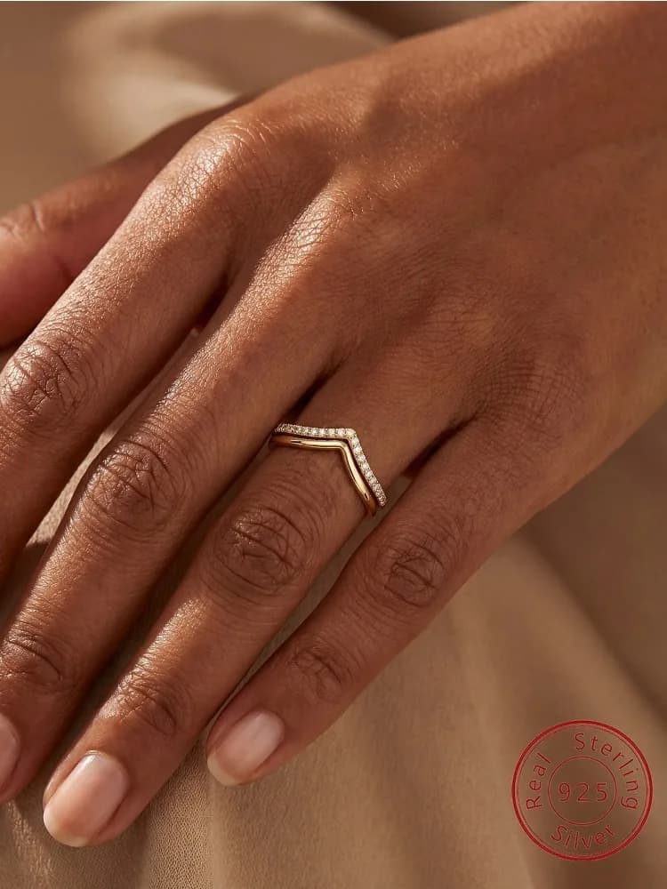 925 Sterling Silver Zircon Fashion Double-layer V Shap Ring Set For Women Engagement Wedding Luxury High Quality Fine Jewelry