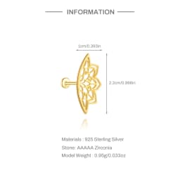 CANNER 925 Sterling Silver Hollow Lotus Flower Crown Flat Back Internal Thread Piercing Earring For Women INS Dainty Luxury