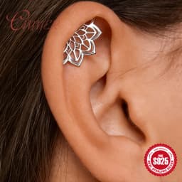 CANNER 925 Sterling Silver Hollow Lotus Flower Crown Flat Back Internal Thread Piercing Earring For Women INS Dainty Luxury