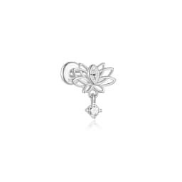 CANNER 925 Sterling Silver Hollow Lotus Flower Crown Flat Back Internal Thread Piercing Earring For Women INS Dainty Luxury