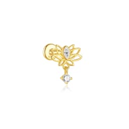 CANNER 925 Sterling Silver Hollow Lotus Flower Crown Flat Back Internal Thread Piercing Earring For Women INS Dainty Luxury