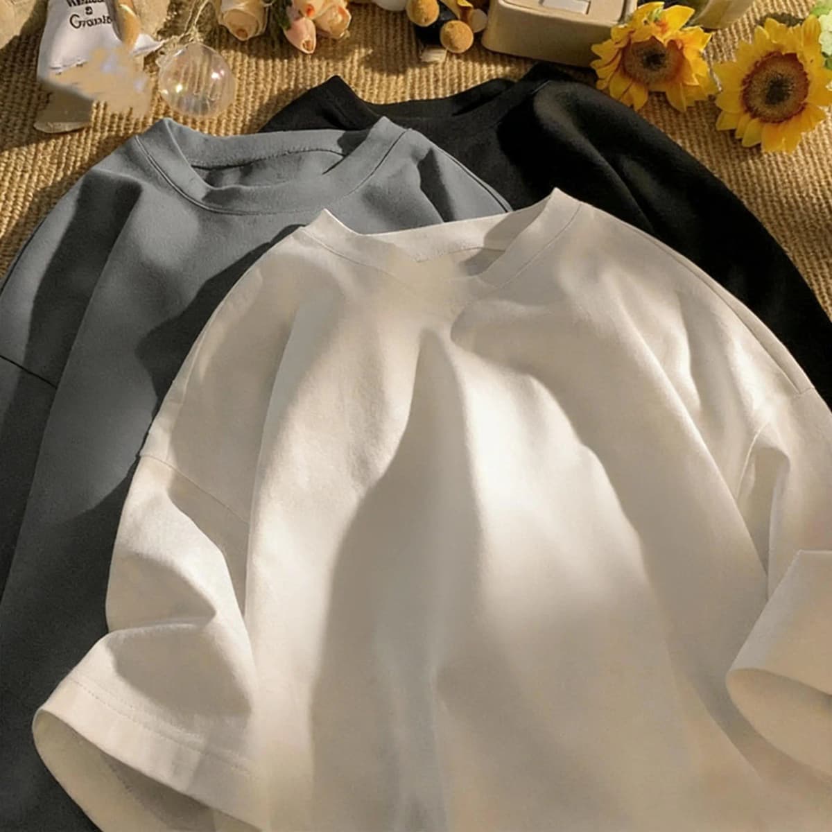 Solid 100% Cotton T-Shirts Men Retro Candy Colors Oversized Short Sleeves Fashion Couple Clothes Unisex Soft Basics Clothing