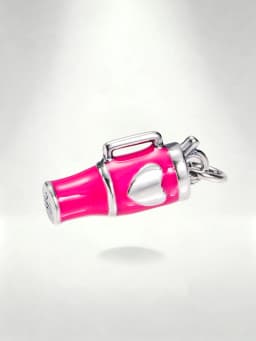 S925 Sterling Silver Pink Enamel Drink Cup Charm - Heart Design Tumbler Pendant for Bracelet