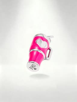 S925 Sterling Silver Pink Enamel Drink Cup Charm - Heart Design Tumbler Pendant for Bracelet