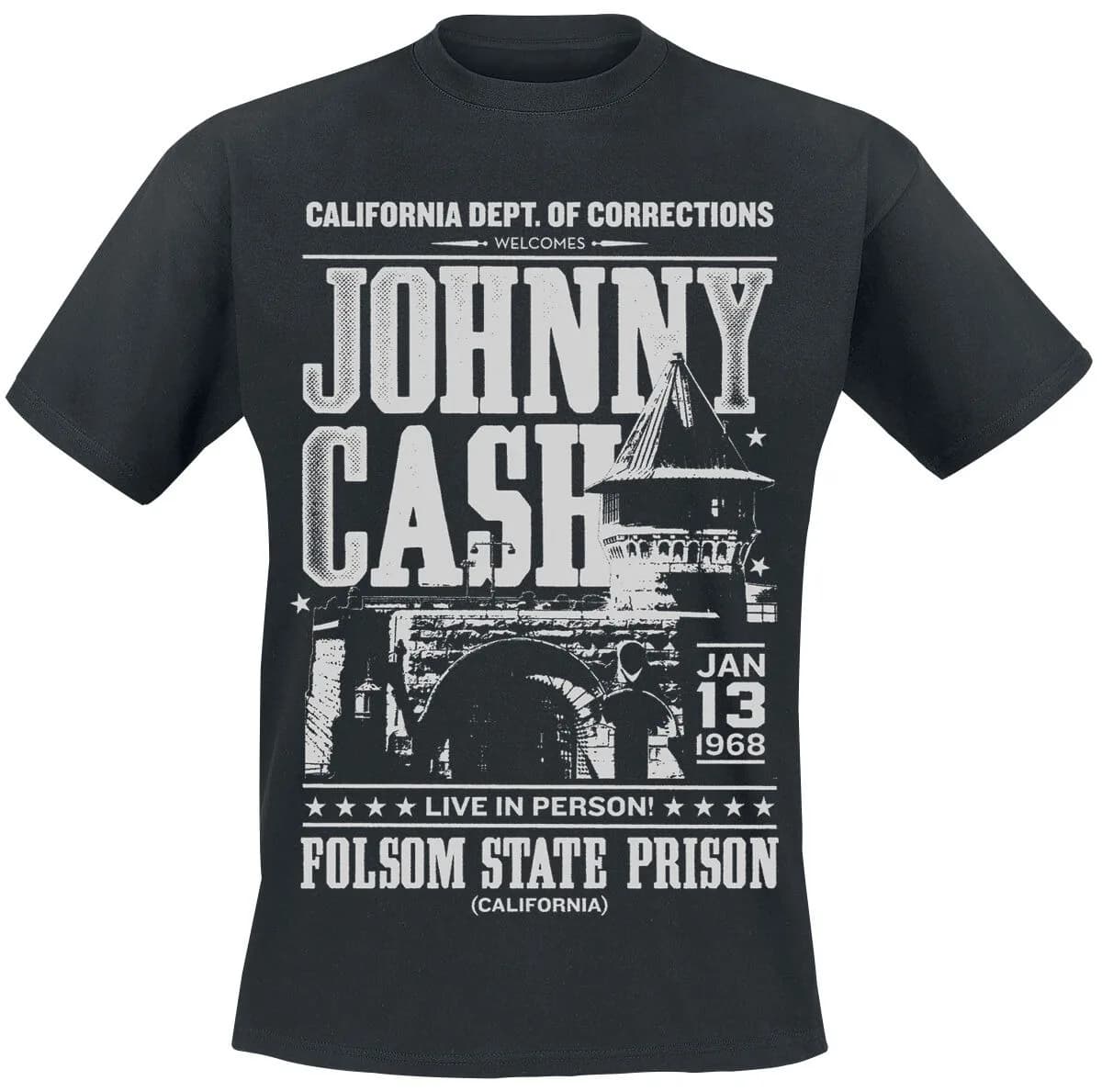 Johnny Cash Folsom State Prison 1968 Live Print T Shirt, 100% Cotton Casual Neutral Tee, Country Rock Streetwear for Men Women