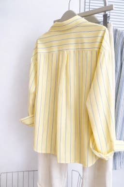 Women's Yellow Striped Button Down Shirt Casual Long Sleeve Blouse