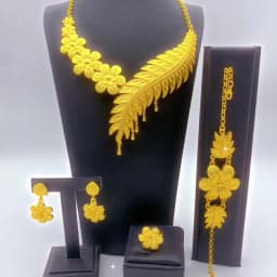 New Indian 24K Gold Color Big Necklace Set Nigerian Party Bridal Wedding Ethiopian Luxury Dubai Jewelry Wholesale Gifts