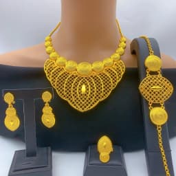 New Indian 24K Gold Color Big Necklace Set Nigerian Party Bridal Wedding Ethiopian Luxury Dubai Jewelry Wholesale Gifts