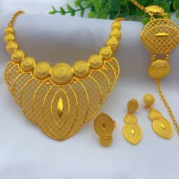 New Indian 24K Gold Color Big Necklace Set Nigerian Party Bridal Wedding Ethiopian Luxury Dubai Jewelry Wholesale Gifts
