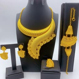 New Indian 24K Gold Color Big Necklace Set Nigerian Party Bridal Wedding Ethiopian Luxury Dubai Jewelry Wholesale Gifts