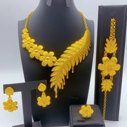 New Indian 24K Gold Color Big Necklace Set Nigerian Party Bridal Wedding Ethiopian Luxury Dubai Jewelry Wholesale Gifts