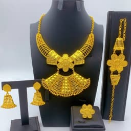 New Indian 24K Gold Color Big Necklace Set Nigerian Party Bridal Wedding Ethiopian Luxury Dubai Jewelry Wholesale Gifts