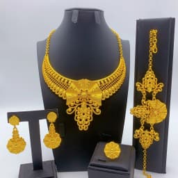 New Indian 24K Gold Color Big Necklace Set Nigerian Party Bridal Wedding Ethiopian Luxury Dubai Jewelry Wholesale Gifts