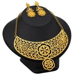 New Indian 24K Gold Color Big Necklace Set Nigerian Party Bridal Wedding Ethiopian Luxury Dubai Jewelry Wholesale Gifts