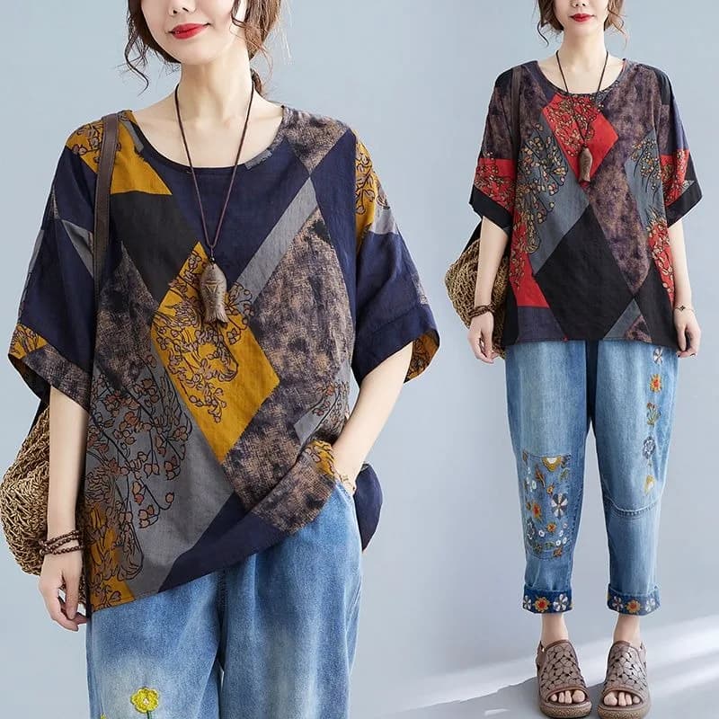 Cotton and Linen Large Size Women's Top Summer Fat Short Sleeve Fashion High-end Batman Plus Size Tops for Women Feminino