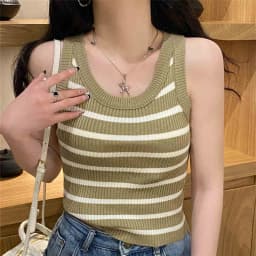 2026 Spring Summer Slim Fit All-Match Crop Top Women Tank Top Knit Camisole Solid Color Inner Wear Base Top