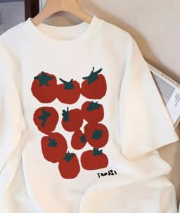 Cute Tomato Print T-Shirt Women Short Sleeve Tee Natural Fruit Graphic Top Fashion Casual Harajuku Kawaii T-shirt Y2K Clothing 