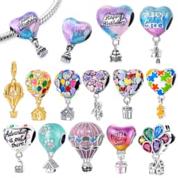 925 Sterling Silver Colorful Charms Bead Hot Air Balloon Family House Lover Sparkling Pendants Fit Original Bracelet DIY Jewelry